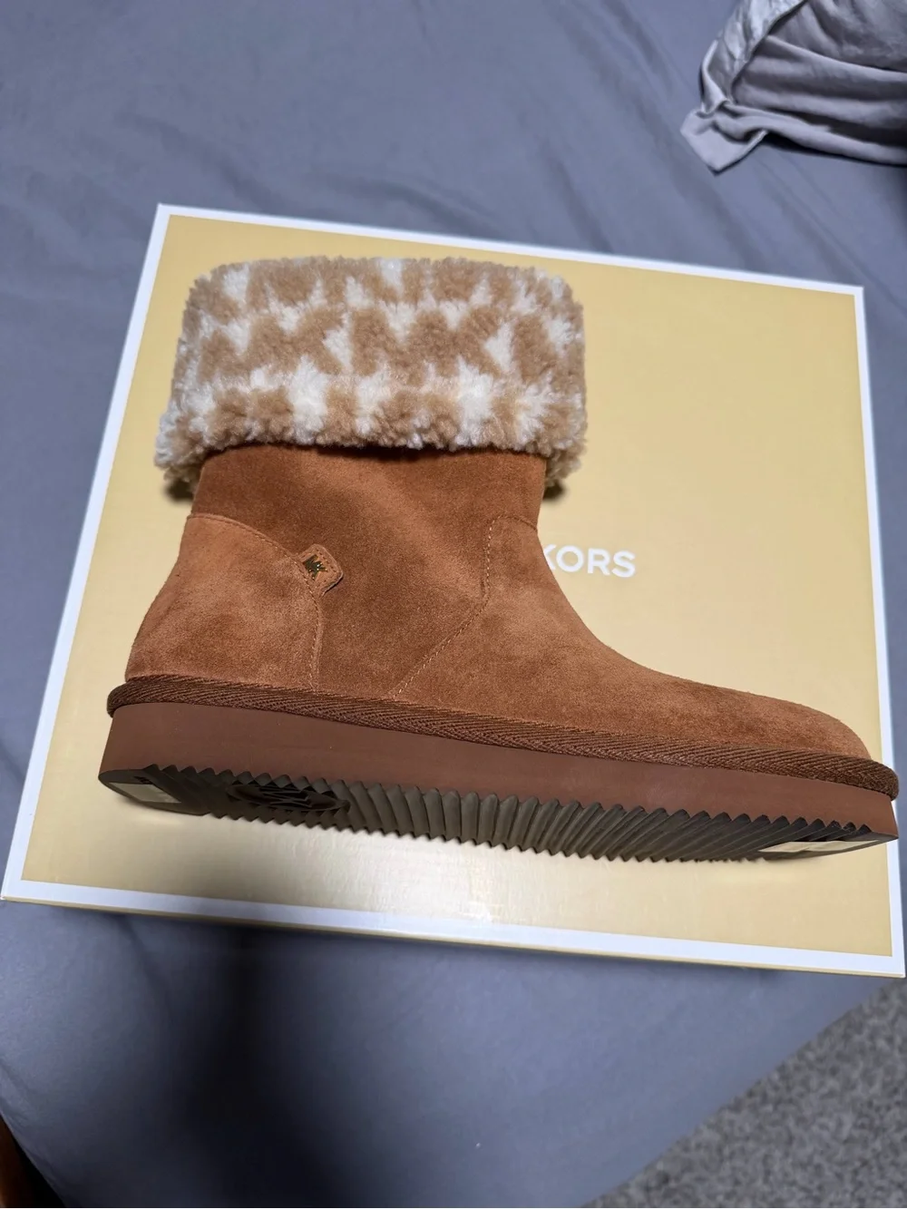 Michael Kors Luggage Suede Shearling Fold-Over Winter Boots